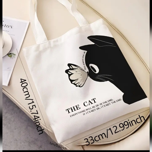 Cat Tote Bag  That Says  Everything will be alright in the end - Picture 2 of 2